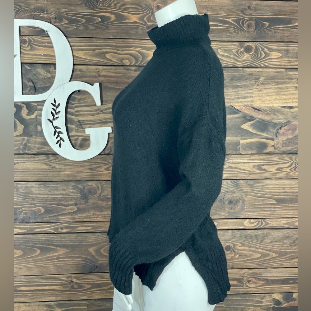 Time and Tru Black Cowl Neck Sweater with Textured Knit and Slim Fit - Picture 2 of 6